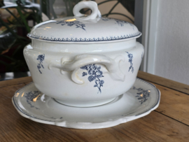 Meibloem Petrus Regout soepterrine met onderbord en lepel (hoekig model)