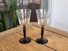 Glas Vintage set 2x glaasje op zwarte voet