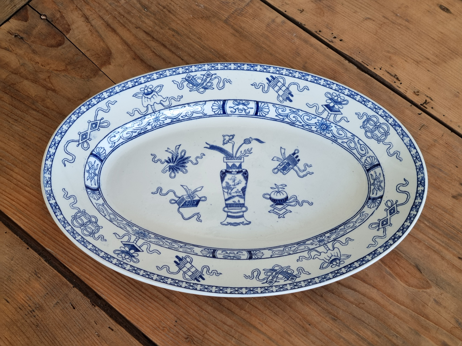 Potiche blauw Societe Ceramique ovale Schaal middel 32,5 cm