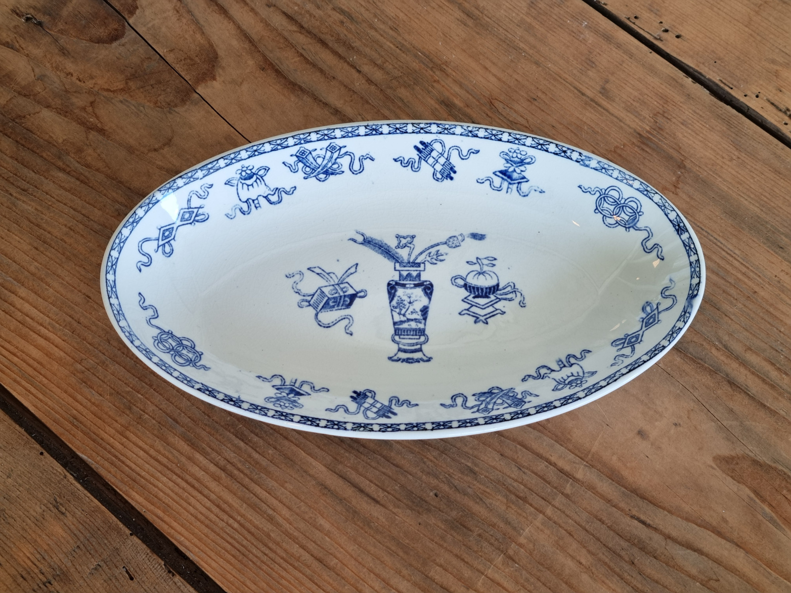 Potiche blauw Societe Ceramique ovale Schaal klein 25 cm