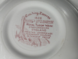 Engels rood Coaching Taverns Royal Tudor Ware Staffordshire set 6x diep bord 23 cm