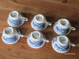 Boerenhoeve blauw Societe Ceramique set 6x kop en schotel