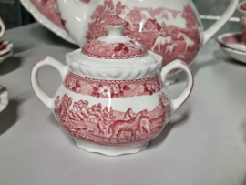 Engels rood Wedgwood Adams English Scenic theeservies 8 personen (golvend randje)