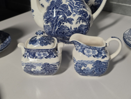 Engels blauw Enoch Wedgwood Woodland koffieservies theeservies 6 personen
