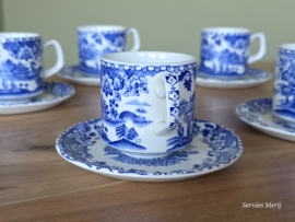Engels blauw Woods Burslem England Seaforth set 5x Koffie kop en schotel