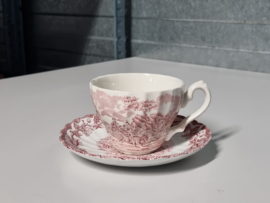 Engels rood Jachtservies Myott's Country Life Kop en schotel (witte binnenkant)