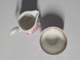 Engels rood Jachtservies Myott's Country Life roomstel met suikerschaaltje (randje binnenkant)