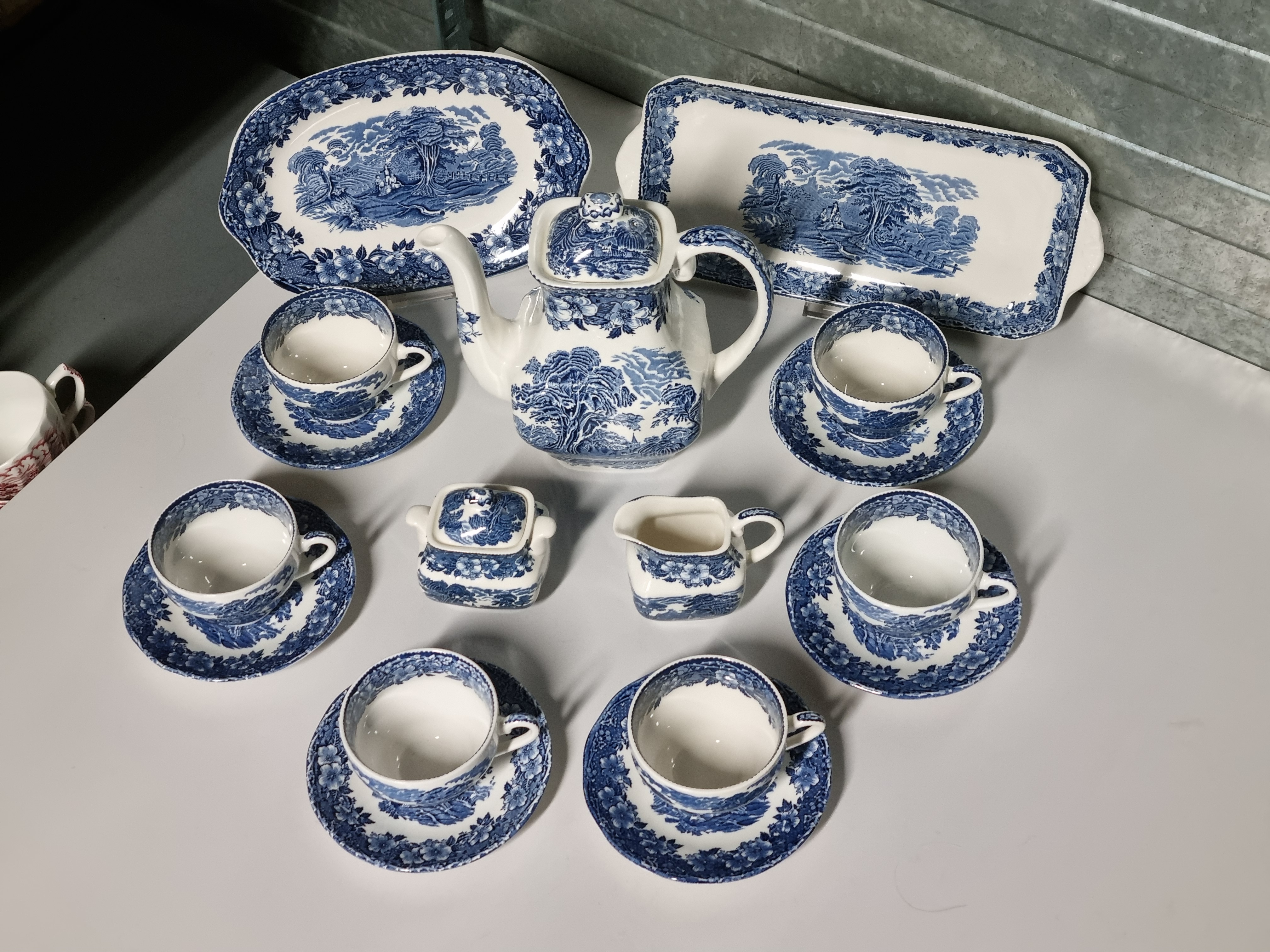 Engels blauw Enoch Wedgwood Woodland koffieservies theeservies 6 personen