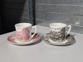 Engels bruin Meakin Stratford Stage set 2x kop en schotel (bruin en rood)