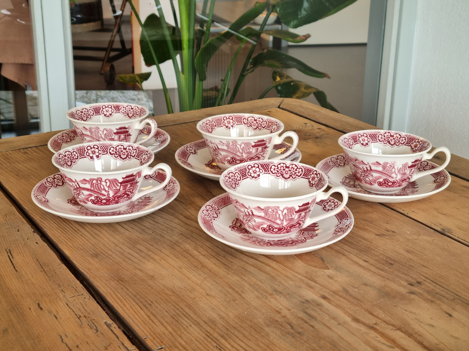 Regout decor Chinois rood set 5x Kop en schotel