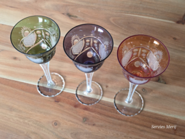 Boheems Kristal Glas set van 3x kelk op hoge voet 20,5 cm