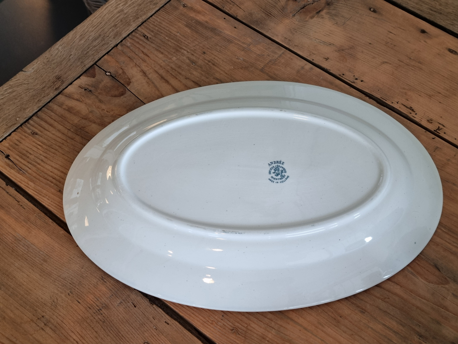 Societe Ceramique Andree petrol Serveerschaal ovaal 38,5 cm