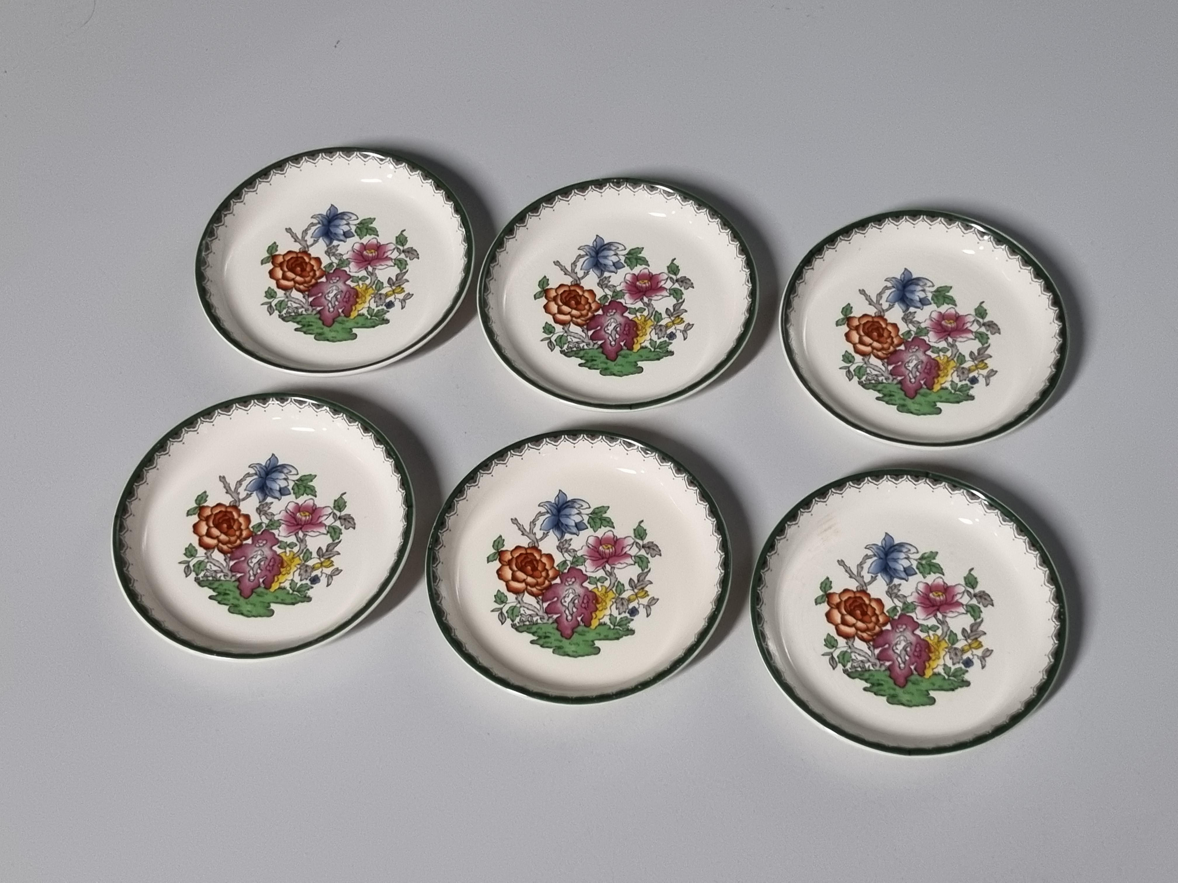 Engels Spode Copeland Chinese Rose set 6x bordje 10 cm (nieuw stempel)