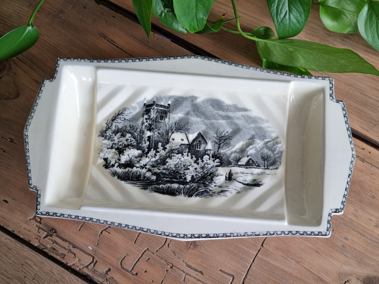 Landschap Zwart Societe Ceramique Aspergeschaal met originele Aspergeschep