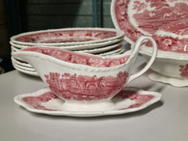 Engels rood Wedgwood Adams English Scenic serviesset 8 personen (golvend randje)