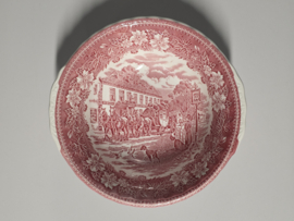 Engels rood Coaching Taverns Royal Tudor Ware Staffordshire Hoge ronde schaal 23 cm