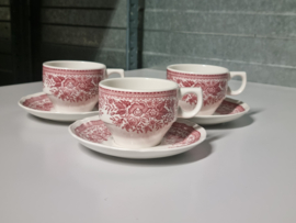 Villeroy en Boch Fasan rood set 3x Koffiekopje met schotel stapelbaar