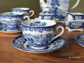 Engels blauw Royal Warwick Lochs of Schotland koffieservies theeservies 6 personen
