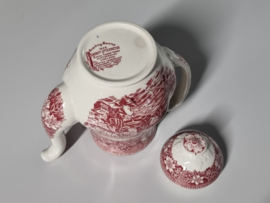Engels rood Coaching Taverns Royal Tudor Ware Staffordshire Koffie Theepot