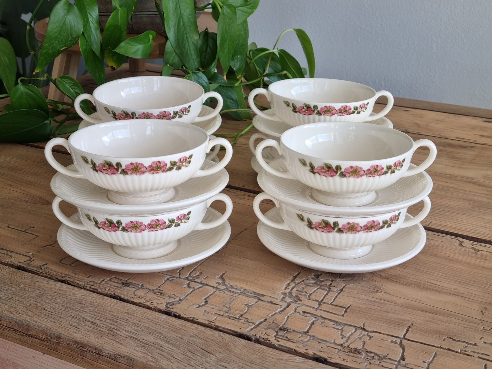 Wedgwood Briar Rose set 8x Soepkom met schotel