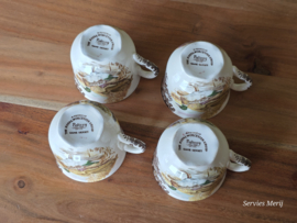 Engels Palissy Game Series set 4x koffie kop en schotel (afb. hoender - eend)