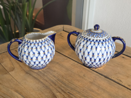 Lomonosov blauw Cobalt Net Theeservies 4-persoons