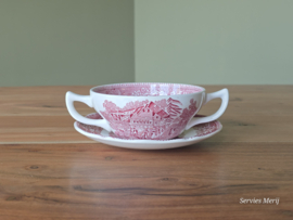 Engels rood Enoch Wedgwood Avon Cottage soepkom met schotel