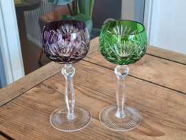 Boheems Kristal Glas set van 2x op hoge voet 19,5 cm kleur Springtime