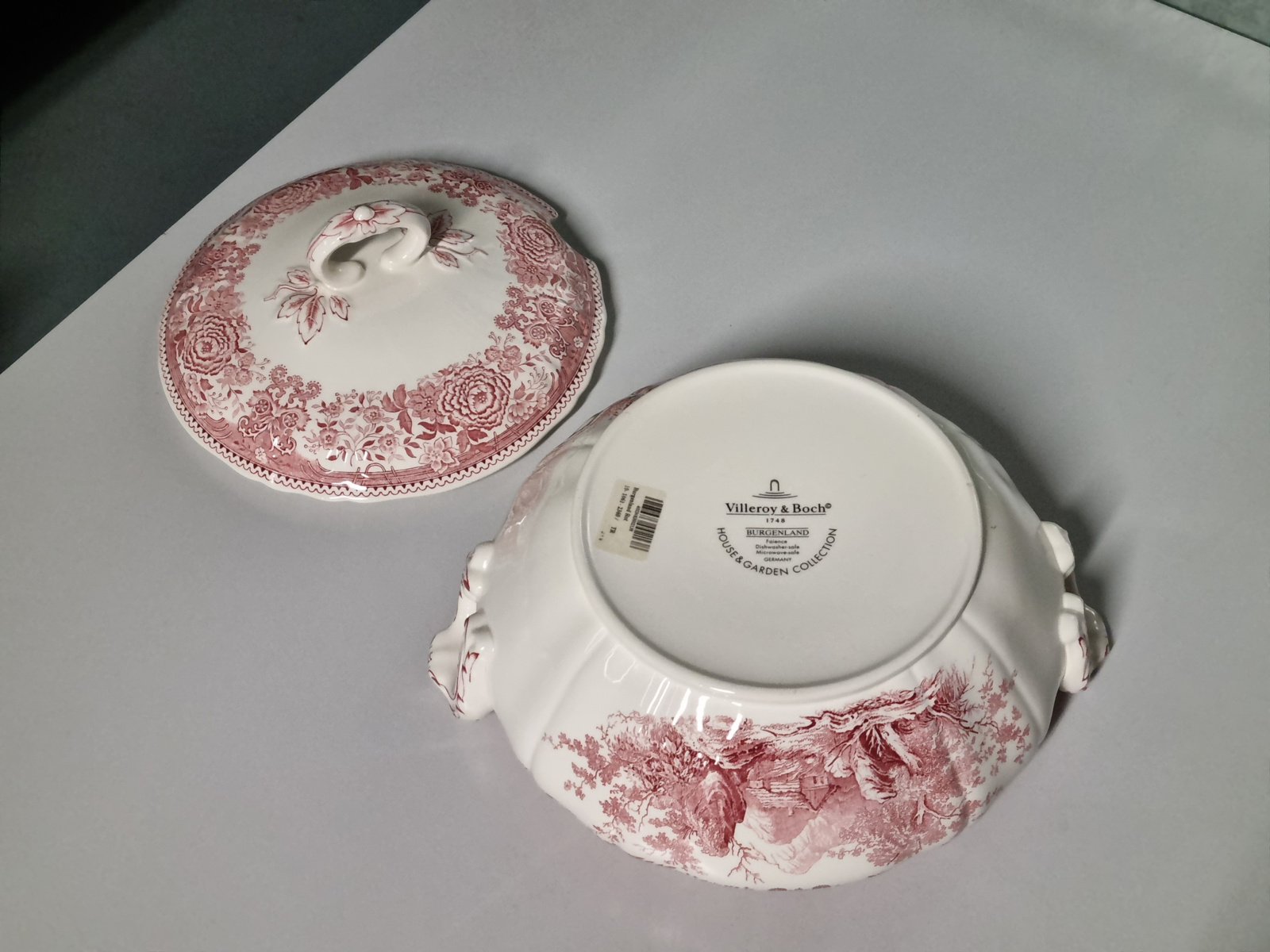 Villeroy en Boch Burgenland rood grote Dekschaal Terrine mét uitsparing lepel