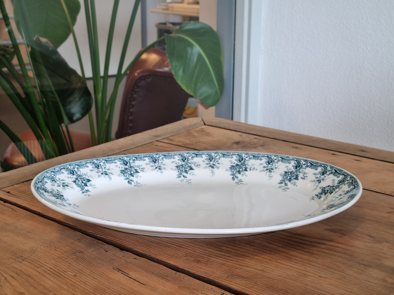 Societe Ceramique Andree petrol Serveerschaal ovaal 38,5 cm
