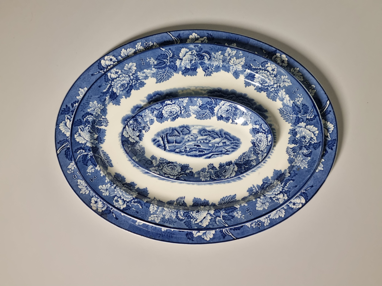 Engels blauw Woods Ware set 3x ovale schaal