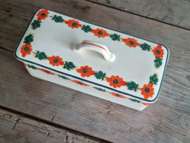 Apart Boerenbont Petrus Regout Cakedoos  vintage oranje/groen