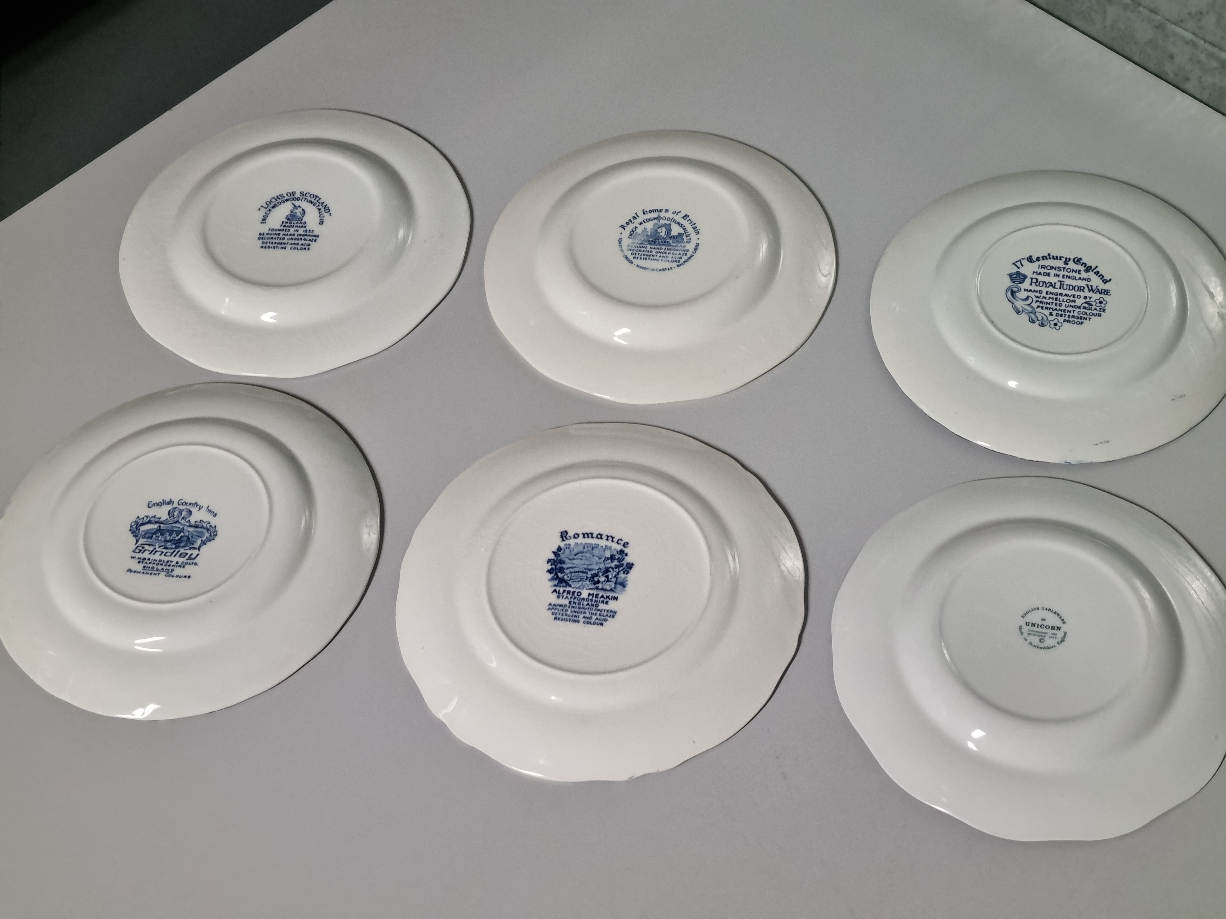 Verkocht = Engels blauw Set 6x mix & match ontbijtbordje dessertbordje 20 cm