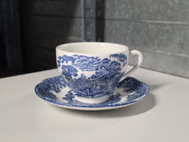 Engels blauw Enoch Wedgwood Woodland Kop en schotel (witte binnenkant)