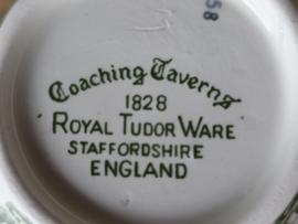 Engels groen Coaching Taverns Royal Tudor Ware Staffordshire Roomstel