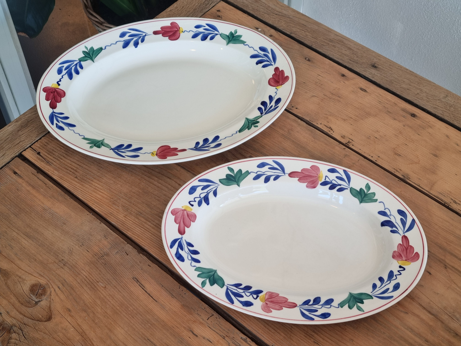 Oud Boerenbont Regout Royal Sphinx set 2x ovale schaal 39 en 34,5 cm
