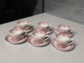 Engels rood Jachtservies Myott's Country Life set 6x kop en schotel