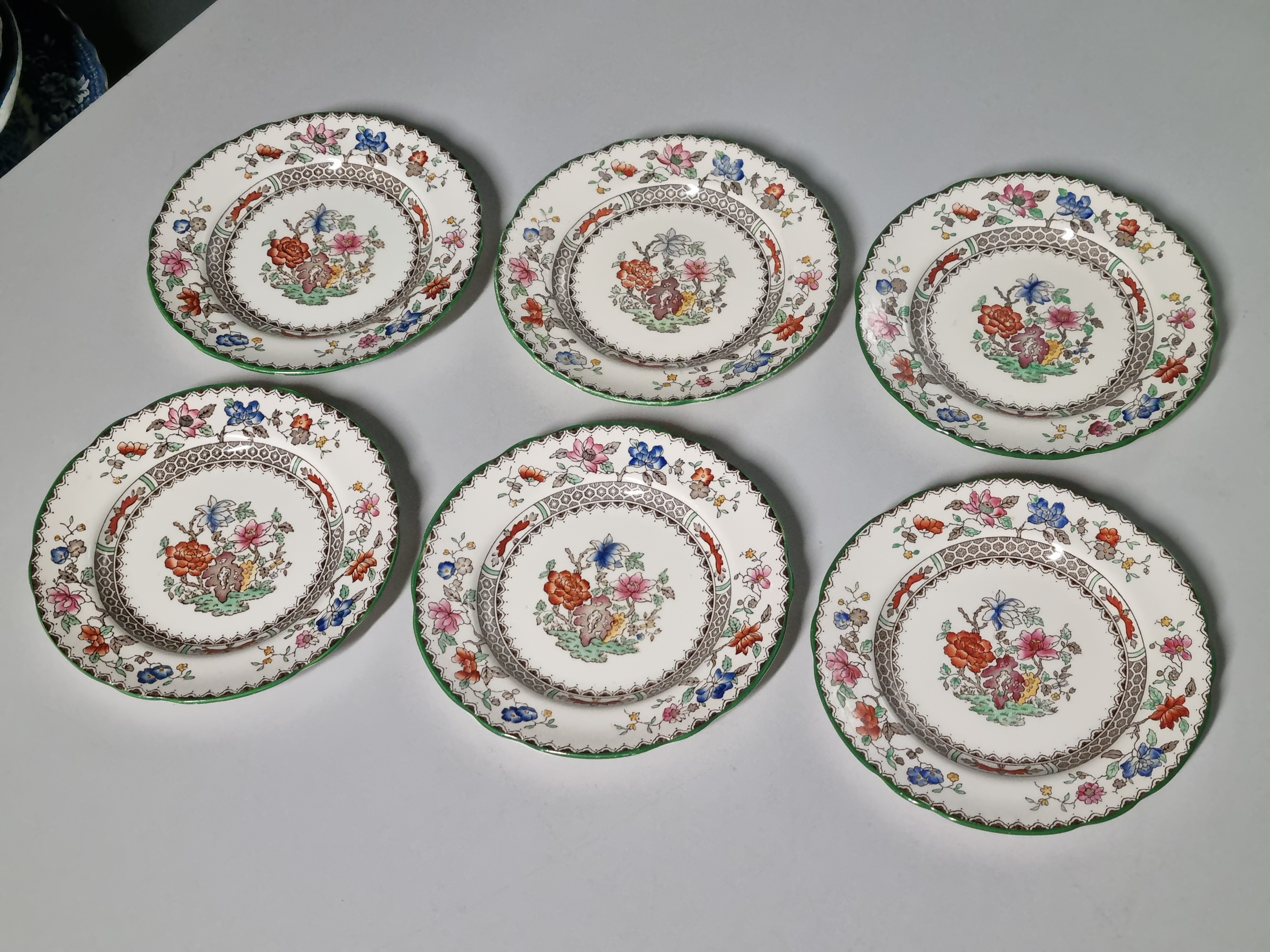 Engels Spode Copeland Chinese Rose set 6x Gebaksbordje 16 cm