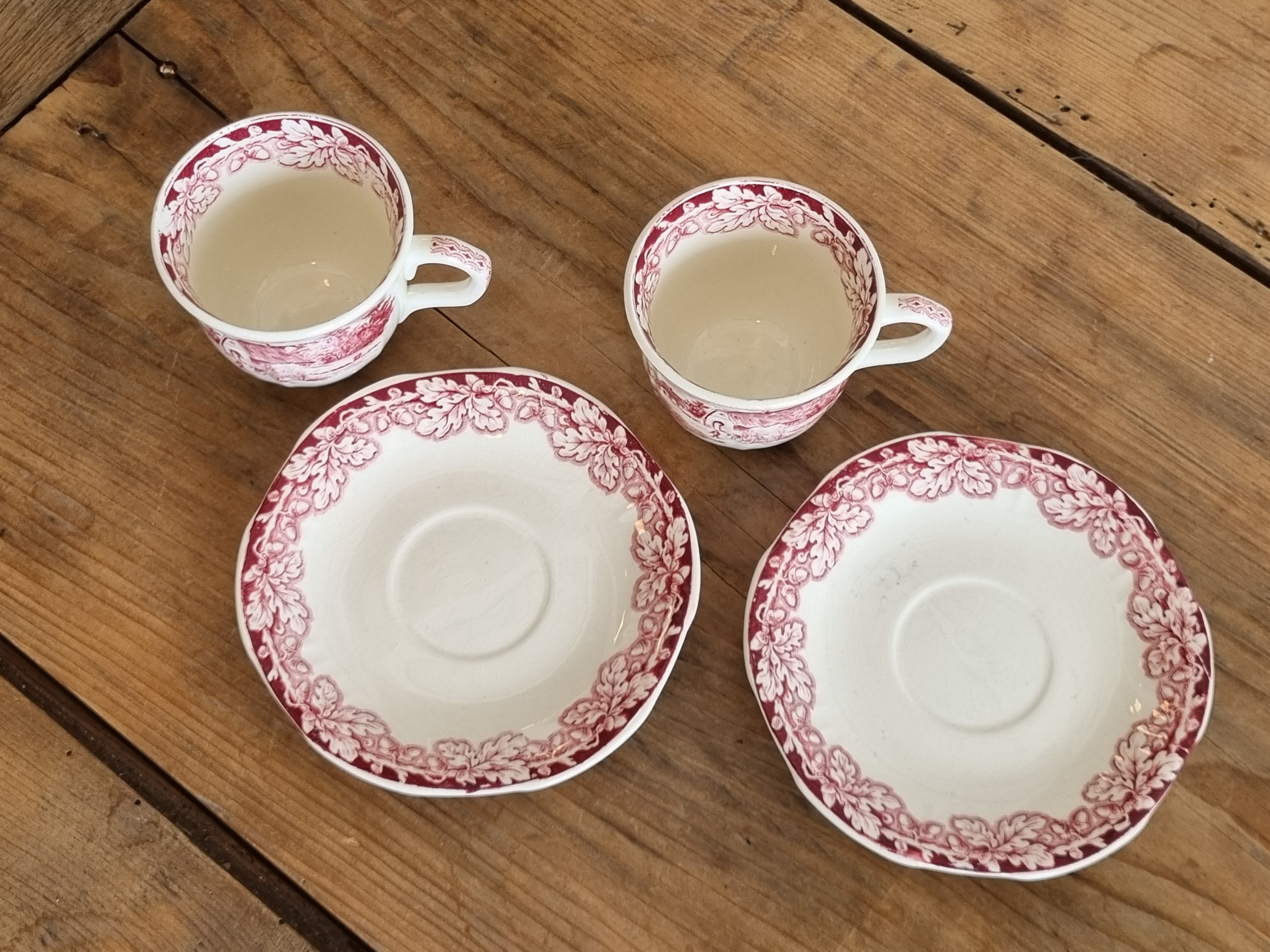 Boerenhoeve Rood Societe Ceramique set 2x espresso kop en schotel