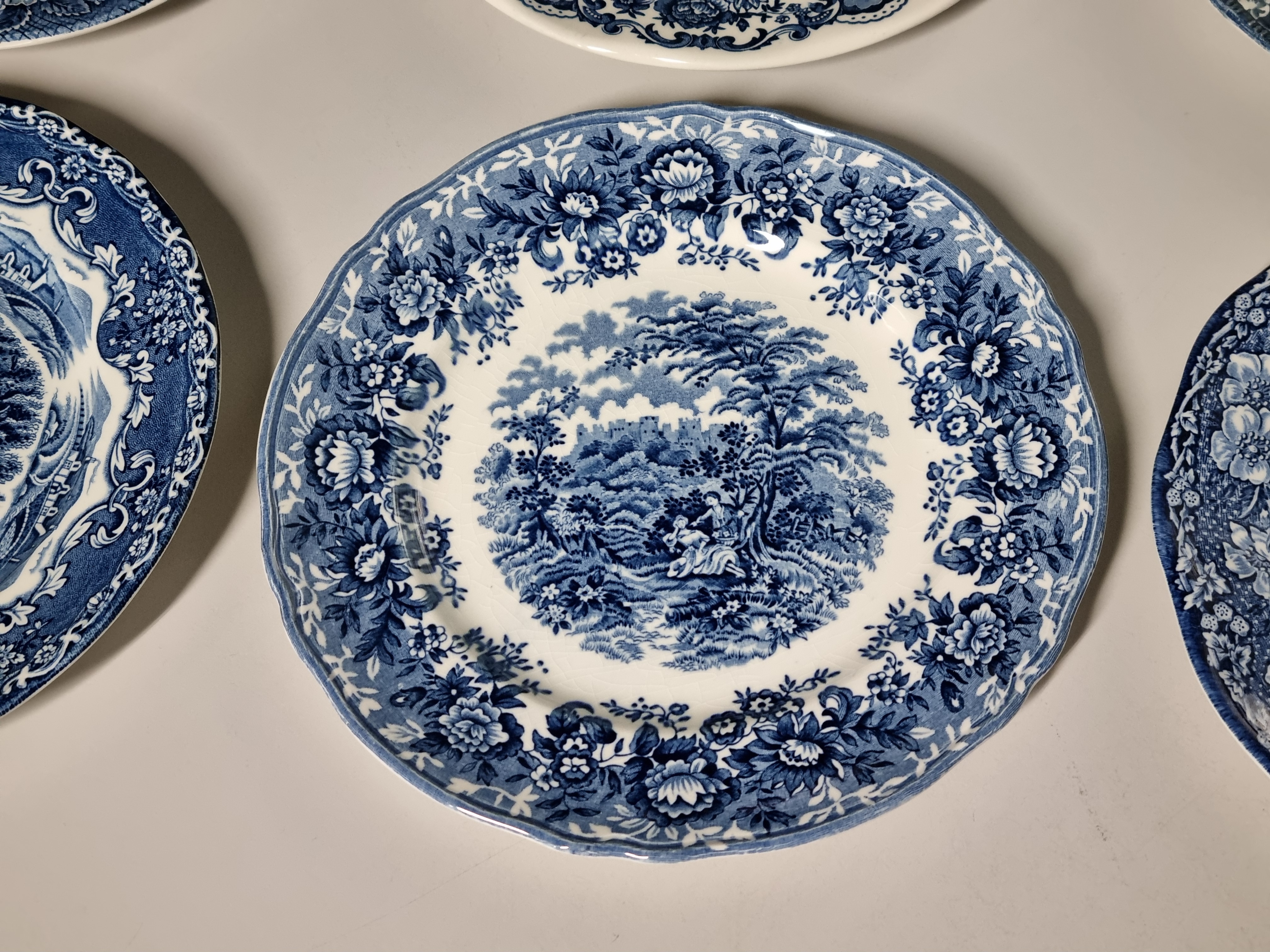 Verkocht = Engels blauw Set 6x mix & match ontbijtbordje dessertbordje 20 cm