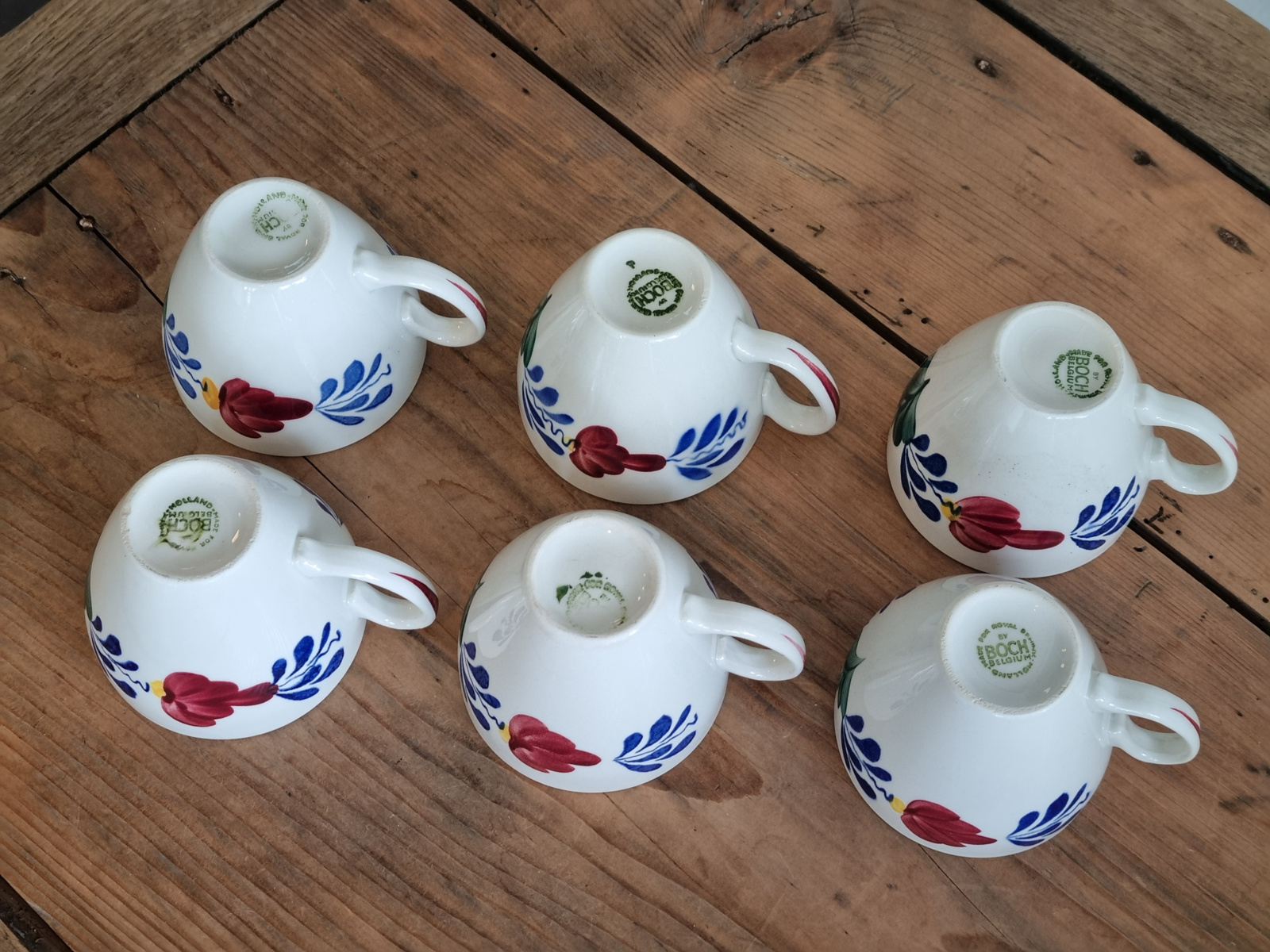 Boerenbont Boch set van 6x Koffie Kop en schotel model Audrey (groen stempel)