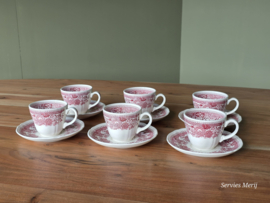 Villeroy en Boch Burgenland rood set  6x koffie kop en schotel (bruin stempel)