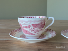 Boerenhoeve Rood Societe Ceramique 2x koffie kop en schotel