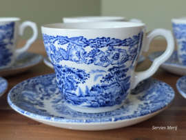 Engels blauw English Ironstone Tableware EIT set 6x kop en schotel (hooiwagen)