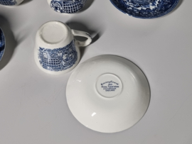 Engels blauw Coaching Taverns Royal Tudor Ware Staffordshire Koffieservies 8-pers.