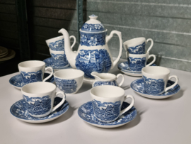 Engels blauw Coaching Taverns Royal Tudor Ware Staffordshire Koffieservies 8-pers.