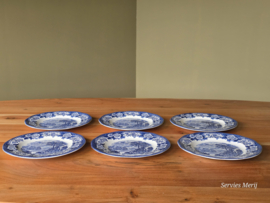 Engels blauw Royal Warwick Lochs of Schotland set 6x ontbijtbord 20 cm
