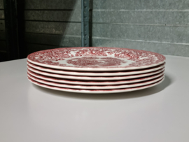 Engels rood Myott Tonquin set 6x Plat Dinerbord 25,5 cm