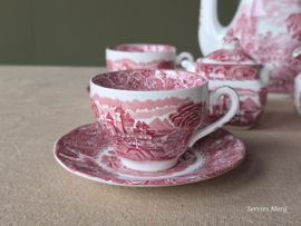 Engels rood Enoch Wedgwood River Scene koffieservies theeservies 4 personen