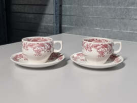 Villeroy en Boch Valeria rood Set 2x Koffie Kop en schotel (stapelbaar, met randje)